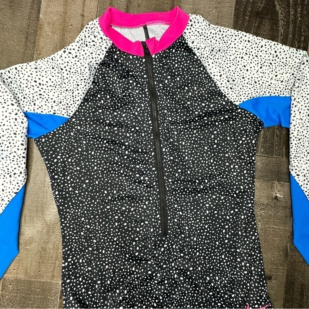NWT Nike Black and White Long Sleeve Swimsuit with Pink and Blue Accents